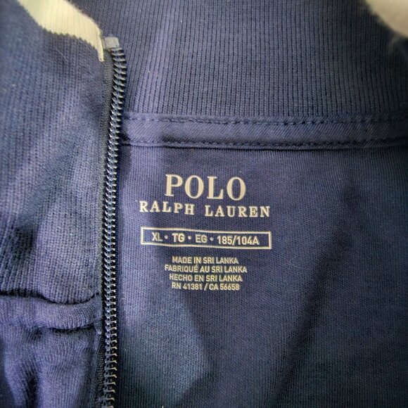 Polo Ralph Lauren Navy Track Jacket XL Full-Zip Cotton Blend With White Stripes - Picture 3 of 6
